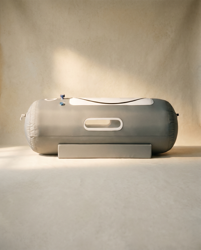 Saturate Origin — 1.5 ATA Soft-Shell Hyperbaric Chamber — Studio render, side